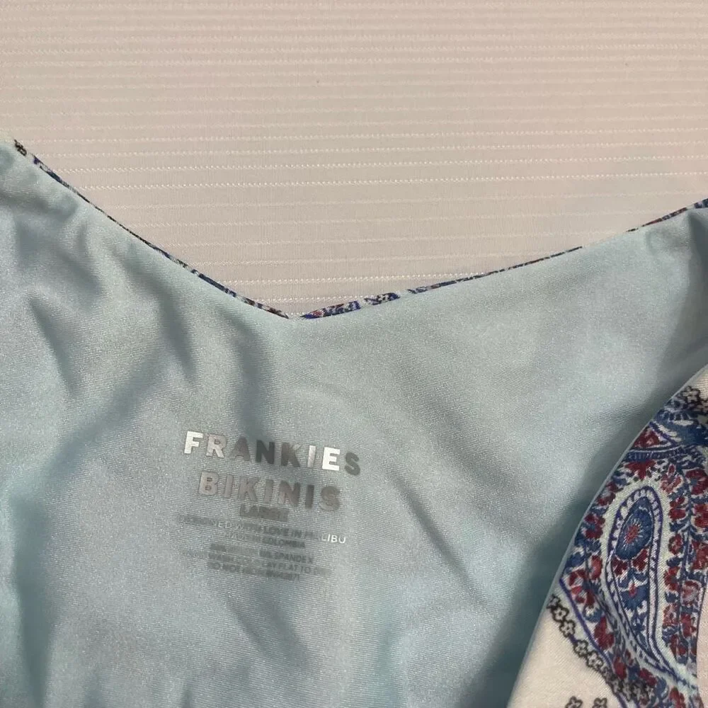 Frankie’s Bikinis Blue Paisley Bikini Bottoms Size Large New